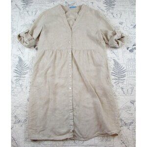 EUC J McLaughlin Oatmeal Linen Shirt Dress Minimalist Pockets Lagenlook women XS